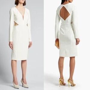 NWT Marchesa Notte Embellished Cutout Crepe Midi Dress in Ivory - Size US 2‎